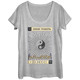 Juniors' Zodiac Festival Ying Yang Sun Tarot Card Scoop Neck Graphic Tee