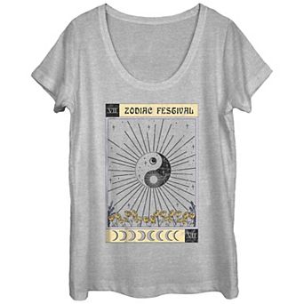 Juniors' Zodiac Festival Ying Yang Sun Tarot Card Scoop Neck Graphic Tee