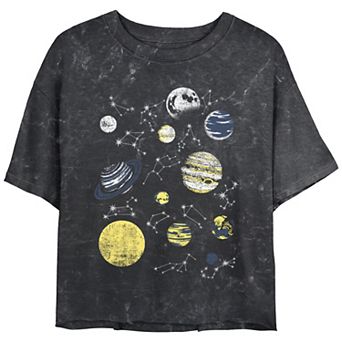 Juniors' Solar System Zodiac Constellations Planets Mineral Wash Graphic Tee