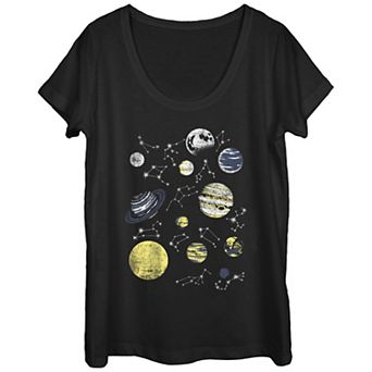 Juniors' Solar System Zodiac Constellations Planets Scoop Neck Graphic Tee