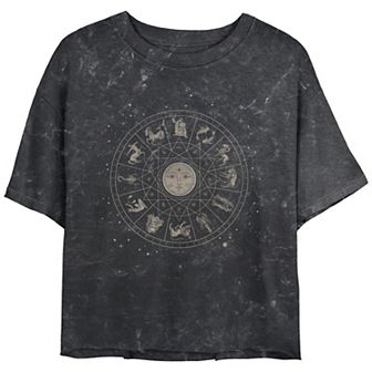 Juniors' Horoscope Zodiac Signs Chart Mineral Wash Graphic Tee