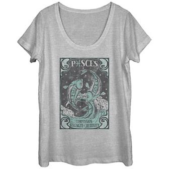 Juniors' Horoscope Pisces Tarot Card Scoop Neck Graphic Tee