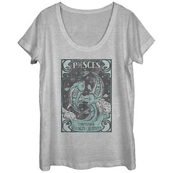 Juniors' Horoscope Pisces Tarot Card Scoop Neck Graphic Tee
