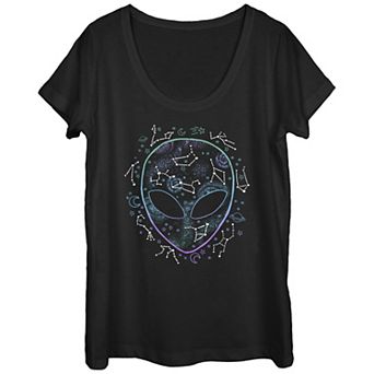 Juniors' Horoscope Alien Head Constellations Scoop Neck Graphic Tee