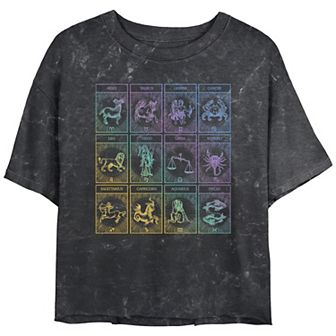 Juniors' Zodiac Horoscope Signs Cards Gradient Mineral Wash Graphic Tee