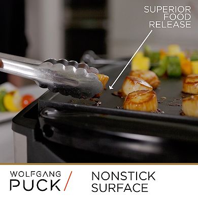 Wolfgang Puck XL Reversible Grill Griddle, Oversized Removable Cooking Plate, Nonstick Coating, Dishwasher Safe, Heats Up to 400ºF, Stay Cool Handles