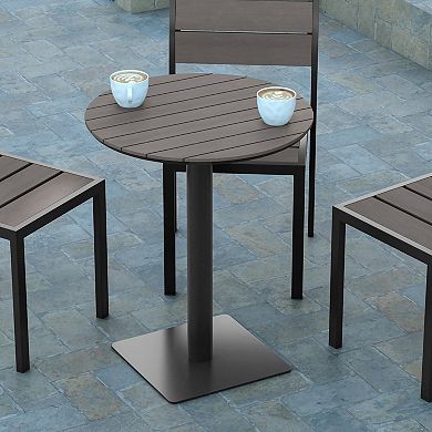 Emma and Oliver Fena 24" Round Outdoor Dining Table with Faux Teak Poly Slats and Steel Frame
