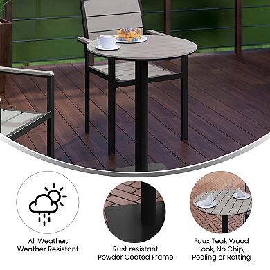 Emma and Oliver Fena 24" Round Outdoor Dining Table with Faux Teak Poly Slats and Steel Frame