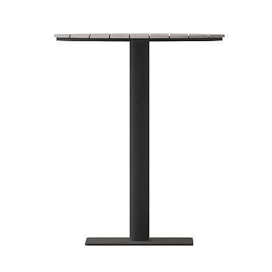 Emma and Oliver Fena 24" Round Outdoor Dining Table with Faux Teak Poly Slats and Steel Frame