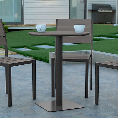 Emma and Oliver Fena 24" Round Outdoor Dining Table with Faux Teak Poly Slats and Steel Frame