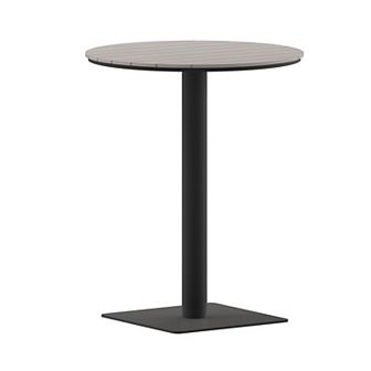 Emma and Oliver Fena 24" Round Outdoor Dining Table with Faux Teak Poly Slats and Steel Frame