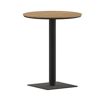 Emma and Oliver Fena 24" Round Outdoor Dining Table with Faux Teak Poly Slats and Steel Frame