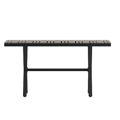 Emma and Oliver Fena 59" x 35.5" Outdoor X-Frame Dining Table with Faux Teak Poly Slat Top and Metal Frame