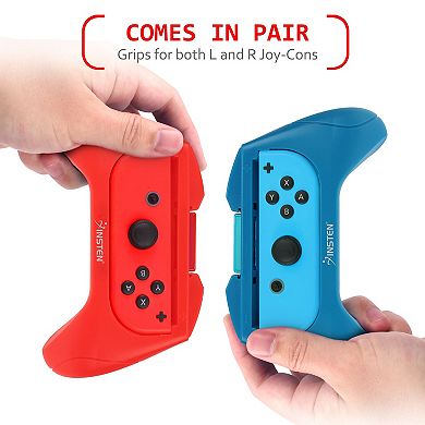 2 Pack Controller Grips For Nintendo Switch & Oled Model Joy Con, Red/ Blue
