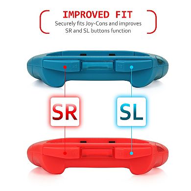 2 Pack Controller Grips For Nintendo Switch & Oled Model Joy Con, Red/ Blue