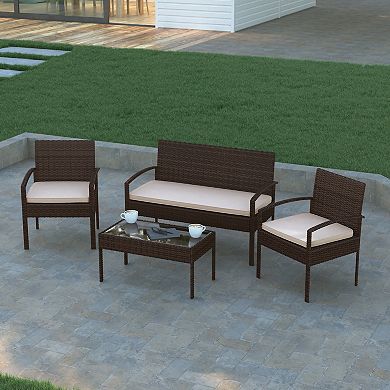 Emma and Oliver 4 Piece Patio Set with Steel Frame and Cushions - Outdoor Seating