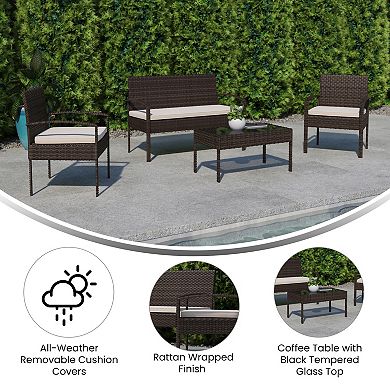 Emma and Oliver 4 Piece Patio Set with Steel Frame and Cushions - Outdoor Seating