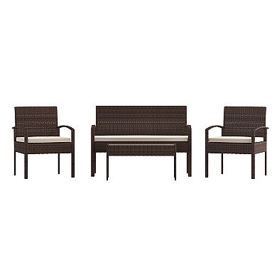 Emma and Oliver 4 Piece Patio Set with Steel Frame and Cushions - Outdoor Seating