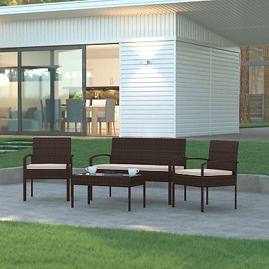 Emma and Oliver 4 Piece Patio Set with Steel Frame and Cushions - Outdoor Seating
