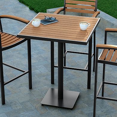Emma and Oliver Livia Outdoor Bar Height Table with Faux Teak Poly Slats