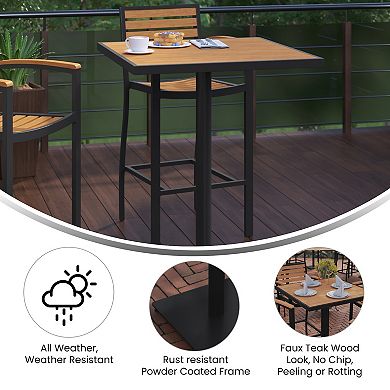 Emma and Oliver Livia Outdoor Bar Height Table with Faux Teak Poly Slats