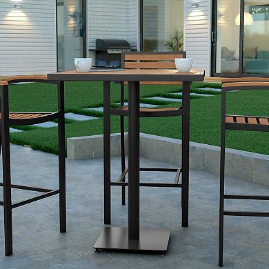 Emma and Oliver Livia Outdoor Bar Height Table with Faux Teak Poly Slats