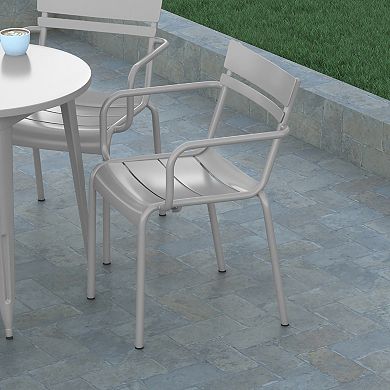 Emma and Oliver Rennes Powder Coated Steel Stacking Dining Chair with Arms and 2 Slat Back