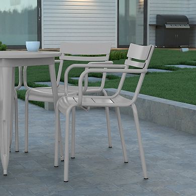 Emma and Oliver Rennes Powder Coated Steel Stacking Dining Chair with Arms and 2 Slat Back