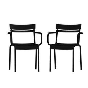 Emma and Oliver Rennes Powder Coated Steel Stacking Dining Chair with Arms and 2 Slat Back