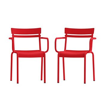 Emma and Oliver Rennes Powder Coated Steel Stacking Dining Chair with Arms and 2 Slat Back