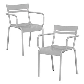 Emma and Oliver Rennes Powder Coated Steel Stacking Dining Chair with Arms and 2 Slat Back