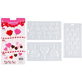 3x Valentine's Day Chocolate Lollipop Moulds Silicone Hearts & Kisses For Girls