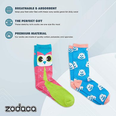 Zodaca Owl Lovers Crew Socks For Kids, Novelty Sock Set (One Size, 2 Pairs)