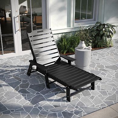 Merrick Lane Outdoor Adjustable Lounge Chair with Cupholder