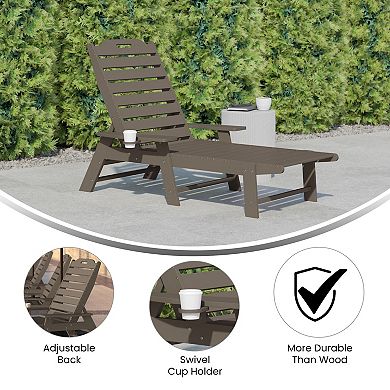 Merrick Lane Gaylord Adjustable Adirondack Lounger with Cup Holder- All-Weather Indoor/Outdoor HDPE Lounge Chair