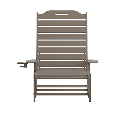 Merrick Lane Gaylord Adjustable Adirondack Lounger with Cup Holder- All-Weather Indoor/Outdoor HDPE Lounge Chair