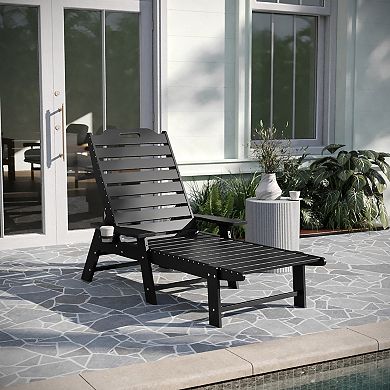 Merrick Lane Gaylord Adjustable Adirondack Lounger with Cup Holder- All-Weather Indoor/Outdoor HDPE Lounge Chair