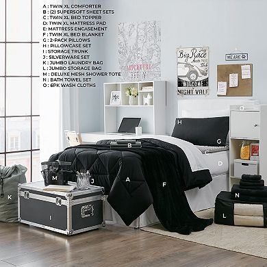 Ultimate College Dorm Supplies Pack - Twin XL Bedding Set with Reversible Comforter