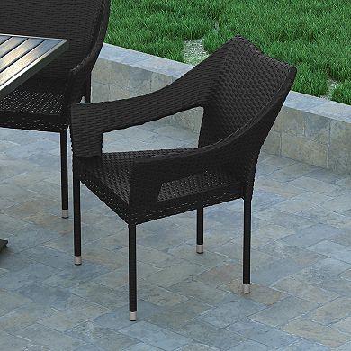 Emma and Oliver Embry All-Weather Indoor/Outdoor Stacking Patio Dining Chair with Steel Frame and Weather Resistant PE Rattan