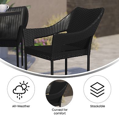 Emma and Oliver Embry All-Weather Indoor/Outdoor Stacking Patio Dining Chair with Steel Frame and Weather Resistant PE Rattan