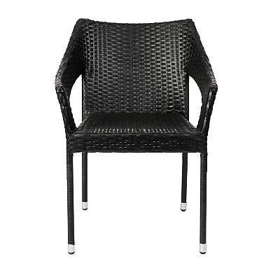 Emma and Oliver Embry All-Weather Indoor/Outdoor Stacking Patio Dining Chair with Steel Frame and Weather Resistant PE Rattan