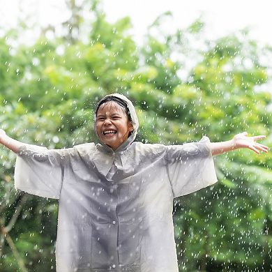 4 Pack Disposable Rain Ponchos for Kids with Hood and Attachable Round Case