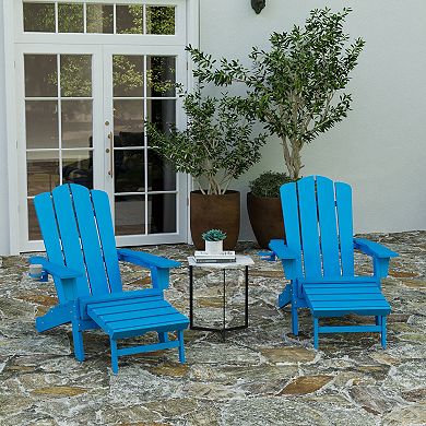 Merrick Lane All-Weather Adirondack Chair with Pullout Ottoman & Cupholder