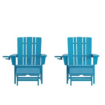 Merrick Lane All-Weather Adirondack Chair with Pullout Ottoman & Cupholder