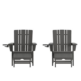 Merrick Lane All-Weather Adirondack Chair with Pullout Ottoman & Cupholder