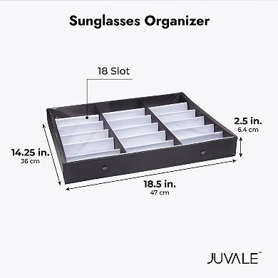 18 Slot Sunglasses Organizer, Eyeglass Storage Case with Clear Lid, 18.5x14.25"