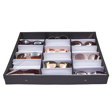 18 Slot Sunglasses Organizer, Eyeglass Storage Case with Clear Lid, 18.5x14.25"