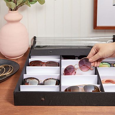 18 Slot Sunglasses Organizer, Eyeglass Storage Case with Clear Lid, 18.5x14.25"