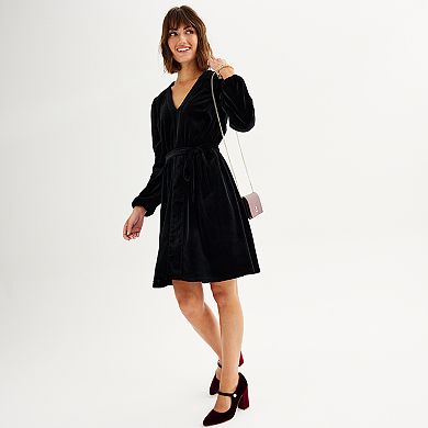 Women's Draper James Long Sleeve Belted Velvet Dress