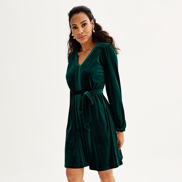 Women's DRAPER JAMES RSVP Long Sleeve Belted Velvet Dress